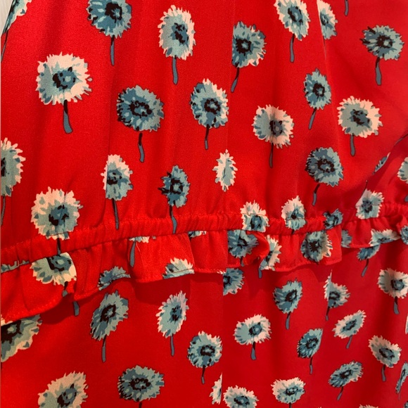 J. Crew Factory 3/4 Sleeve Red Floral Dress with ruffle waist details, US 20 - Picture 5 of 8